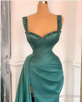 Simple Long A-Line Sweetheart Satin Semi Formal Prom Dress With Slit